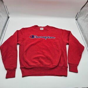 Vintage Champion Reverse Weave Red Sweatshirt Medium Embroidered Logo‎ Crewneck